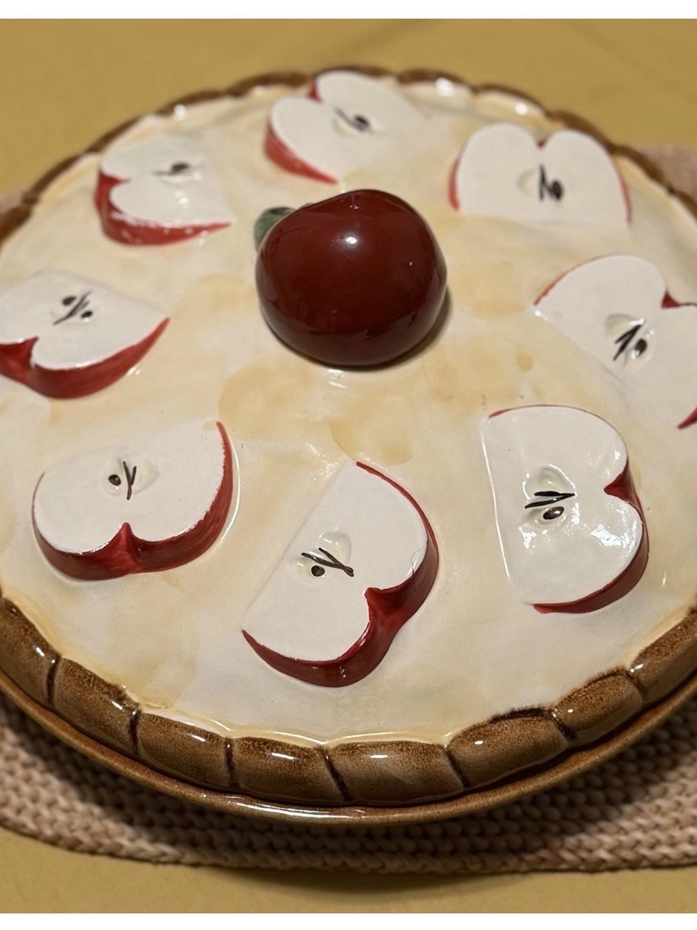 Ceramic Apple Pie Serving Dish with Red Apple Accents